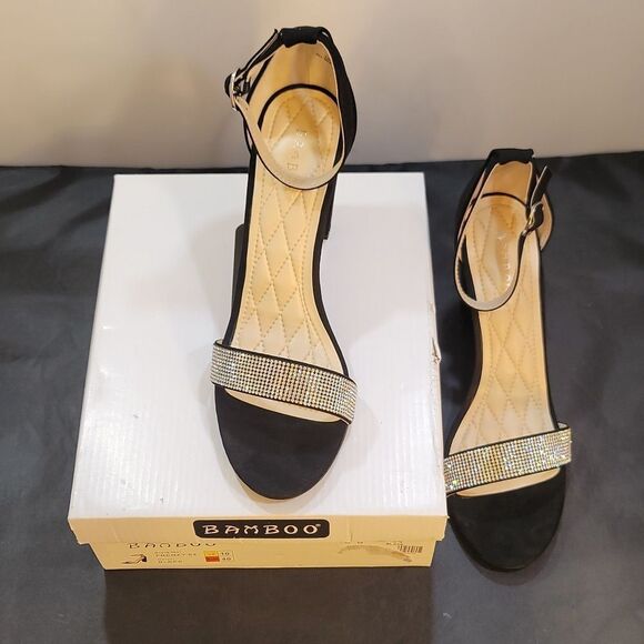 BRAND NEW BAMBOO FRENZY WOMEN'S EMBELLISHED OPEN-TOE ANKLE STRAP HEELS - Picture 13 of 14